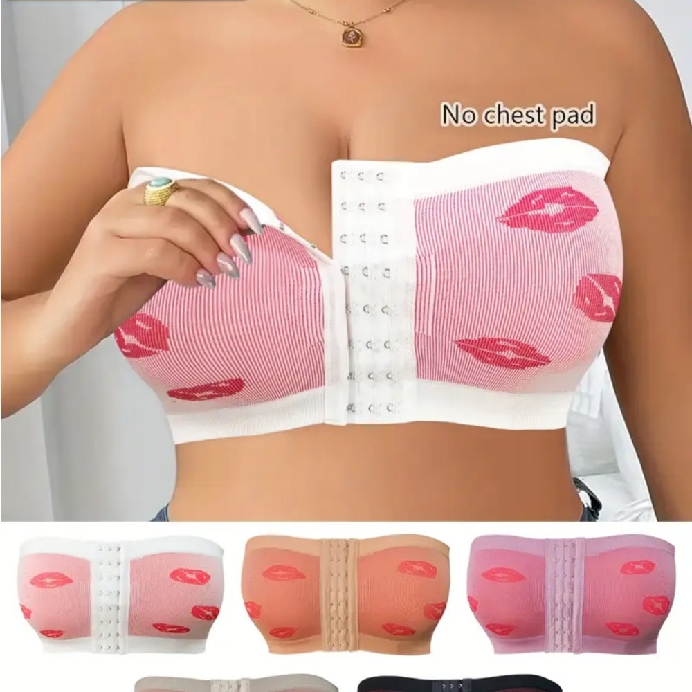 SHEIN Lip Print Strapless Bandeau -